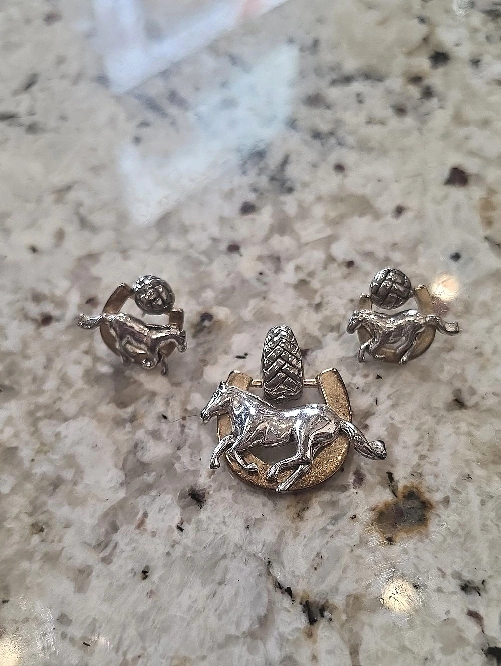 Horse Jewelry Brooch Set Silver & Gold Like New